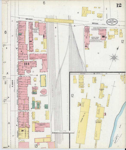 Sanborn Fire Insurance Map from Concord, Merrimack County, New Hampshire (1899), Sheet #0012 - Historic Sanborn Fire Insurance Map Print, vintage old map wall art, antique decor, genealogy gift, New Hampshire New Hampshire map