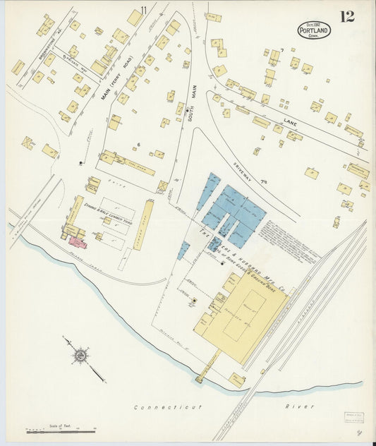Sanborn Fire Insurance Map from Portland, Middlesex County, Connecticut (1912), Sheet #0012 - Historic Sanborn Fire Insurance Map Print, vintage old map wall art, antique decor, genealogy gift, Connecticut Connecticut map