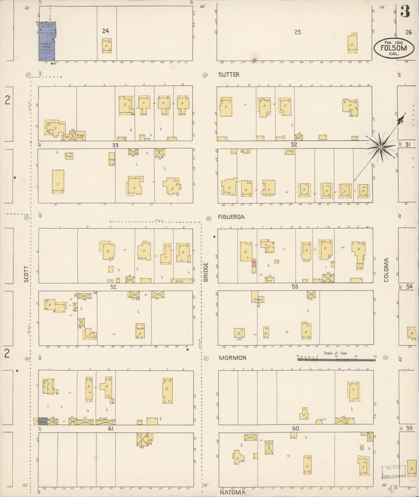 Sanborn Fire Insurance Map from Folsom, Sacramento County, California (1910), Sheet #0003 - Historic Sanborn Fire Insurance Map Print, vintage old map wall art, antique decor, genealogy gift, California California map