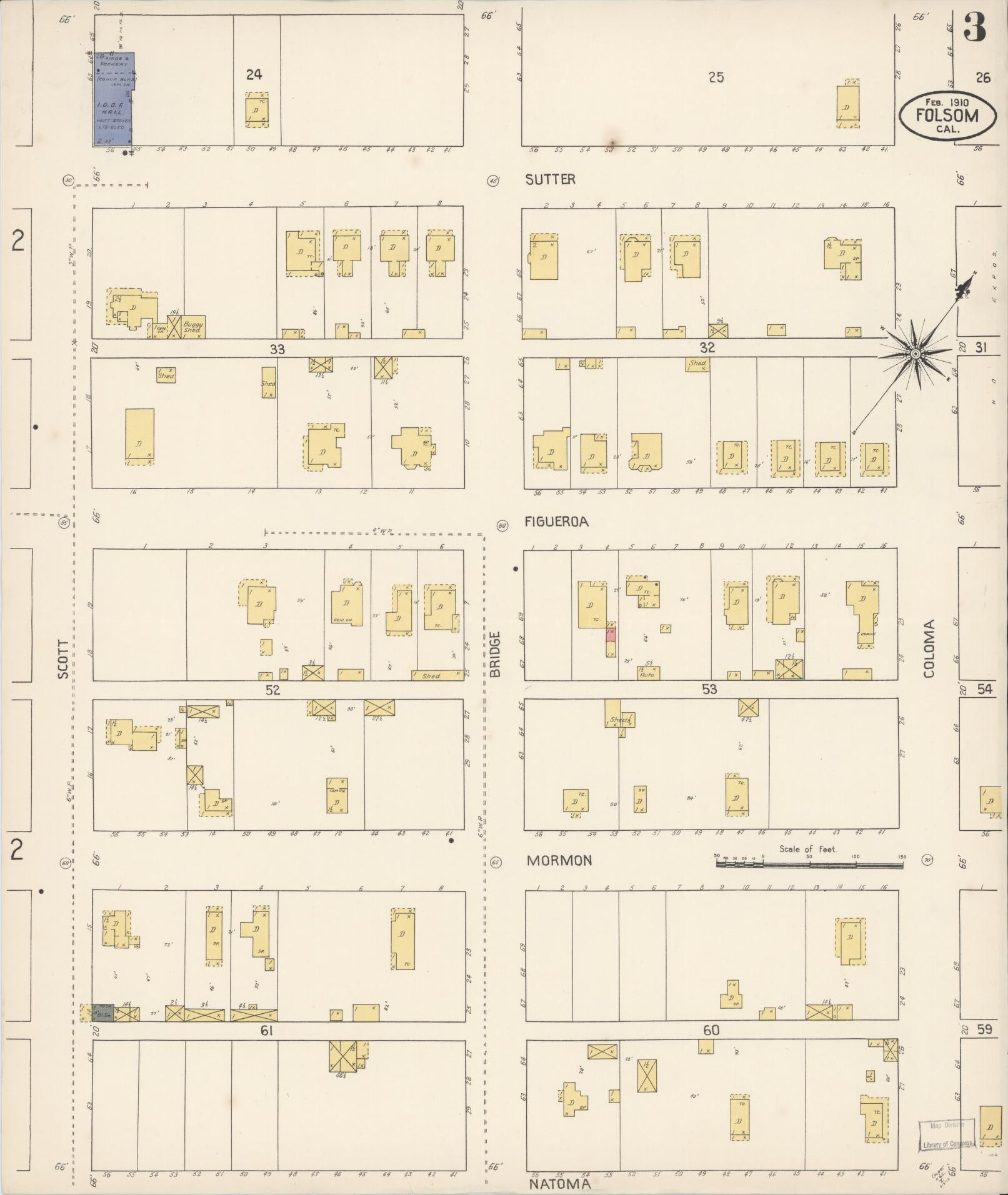 Sanborn Fire Insurance Map from Folsom, Sacramento County, California (1910), Sheet #0003 - Historic Sanborn Fire Insurance Map Print, vintage old map wall art, antique decor, genealogy gift, California California map