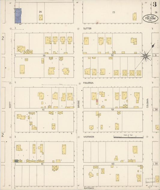 Sanborn Fire Insurance Map from Folsom, Sacramento County, California (1910), Sheet #0003 - Historic Sanborn Fire Insurance Map Print, vintage old map wall art, antique decor, genealogy gift, California California map