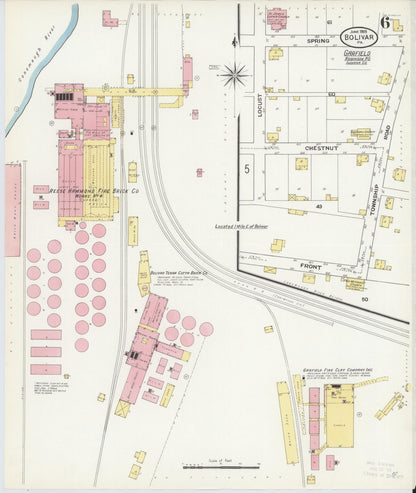 Sanborn Fire Insurance Map from Bolivar, Westmoreland County, Pennsylvania (1909), Sheet #0006 - Historic Sanborn Fire Insurance Map Print, vintage old map wall art, antique decor, genealogy gift, Indiana Indiana map