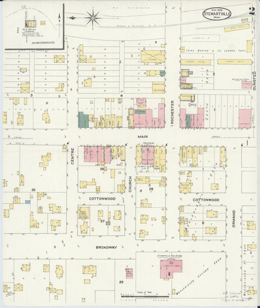 Sanborn Fire Insurance Map from Stewartville, Olmsted County, Minnesota (1909), Sheet #0002 - Historic Sanborn Fire Insurance Map Print, vintage old map wall art, antique decor, genealogy gift, Minnesota Minnesota map