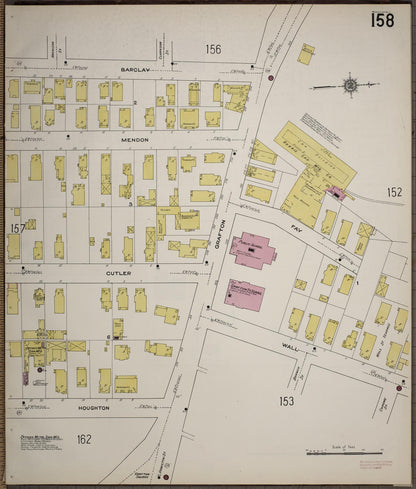 Sanborn Fire Insurance Map from Worcester, Worcester County, Massachusetts (1910), Sheet #0158 - Historic Sanborn Fire Insurance Map Print, vintage old map wall art, antique decor, genealogy gift, Massachusetts Massachusetts map