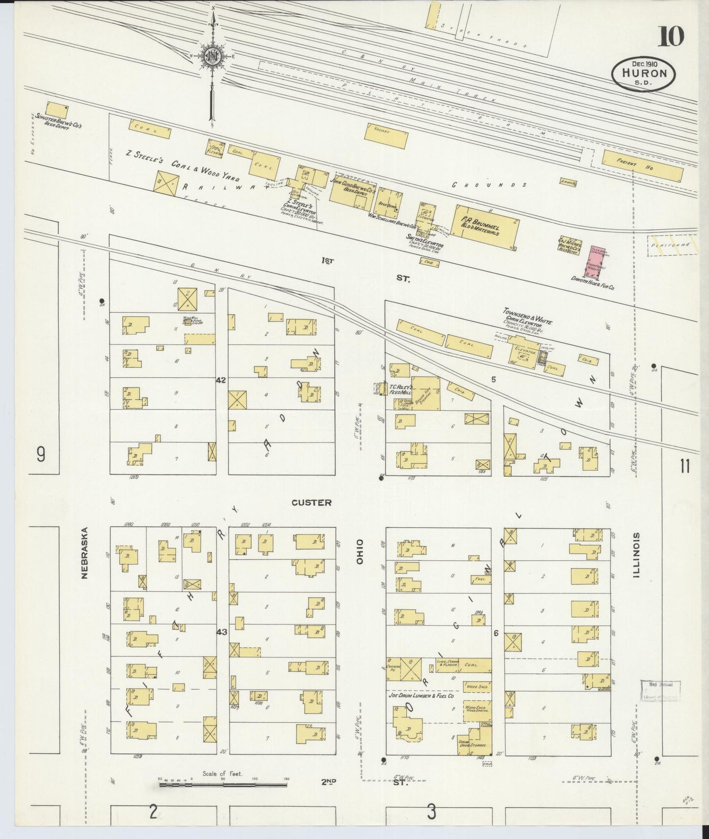 Sanborn Fire Insurance Map from Huron, Beadle County, South Dakota (1910), Sheet #0010 - Complete Map Set gallery image, historic Sanborn map, vintage wall art, South Dakota South Dakota