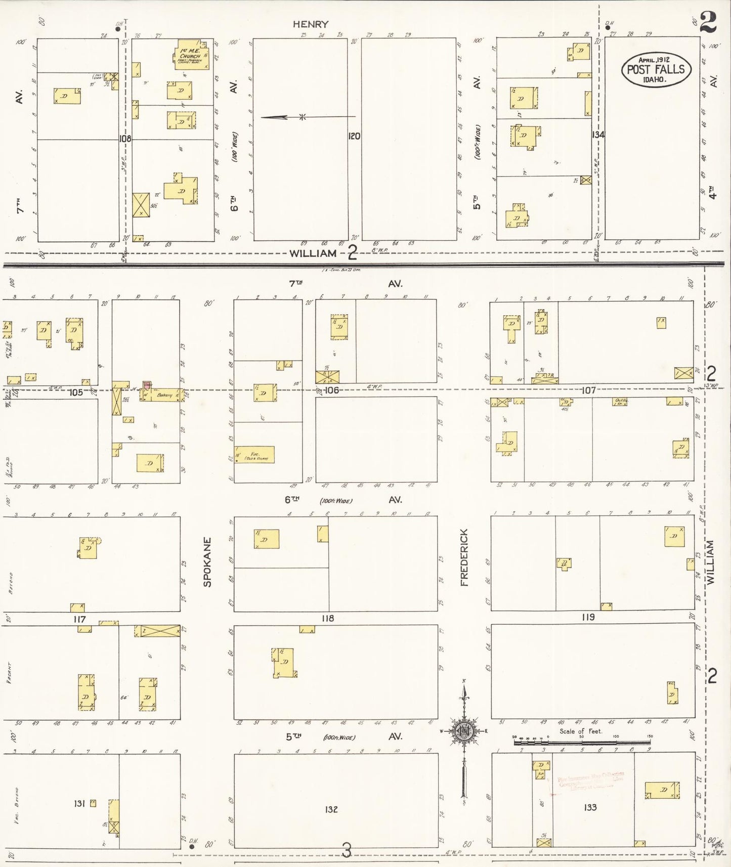 Sanborn Fire Insurance Map from Post Falls, Kootenai County, Idaho (1912), Sheet #0002 - Complete Map Set gallery image, historic Sanborn map, vintage wall art, Idaho Idaho