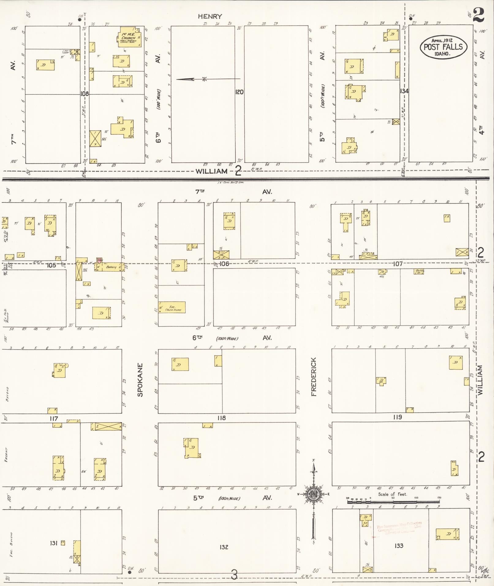 Sanborn Fire Insurance Map from Post Falls, Kootenai County, Idaho (1912), Sheet #0002 - Complete Map Set gallery image, historic Sanborn map, vintage wall art, Idaho Idaho