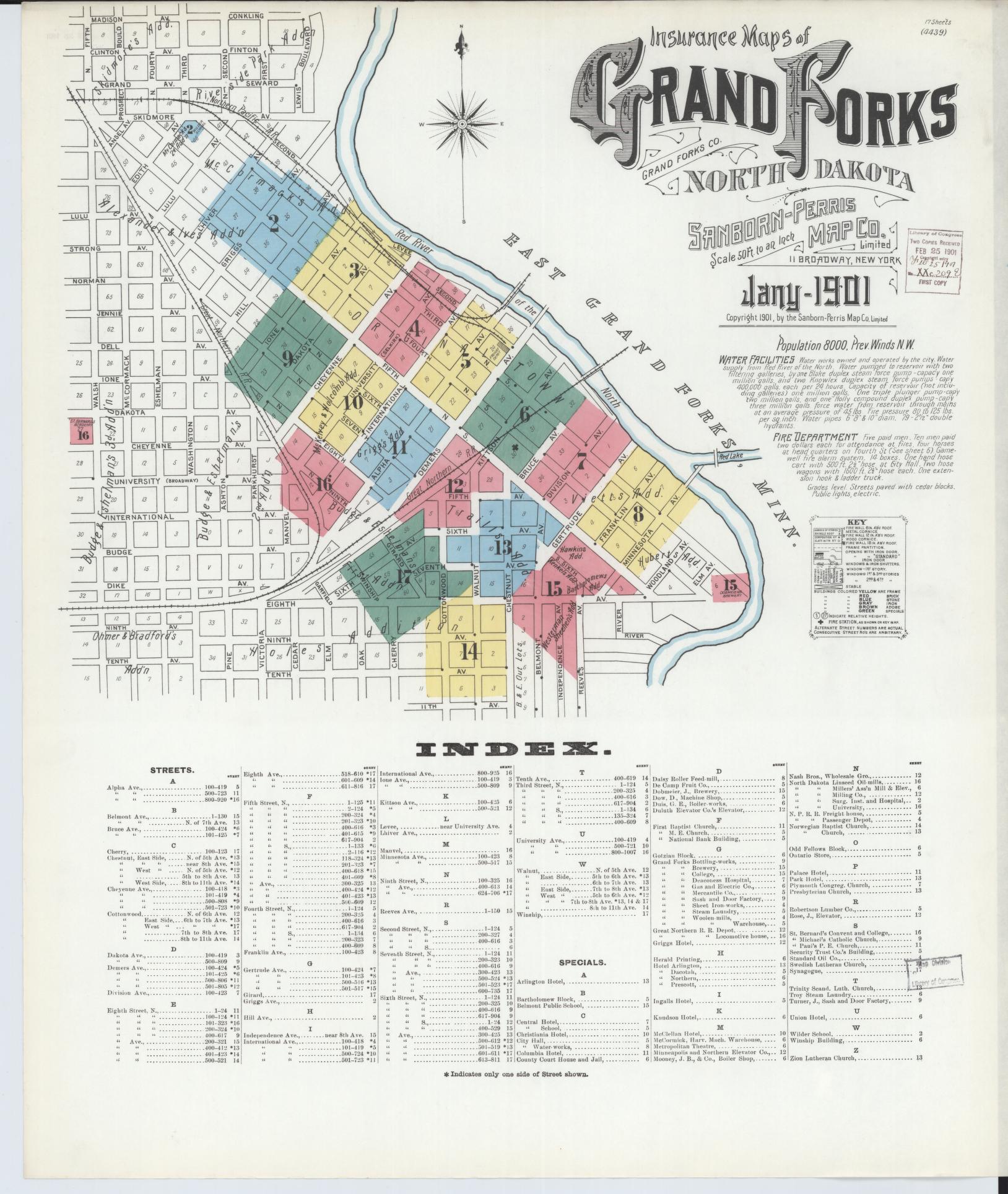 Sanborn Fire Insurance Map from Grand Forks, Grand Forks County, North Dakota (1901), Sheet #0001 - Historic Sanborn Fire Insurance Map Print, vintage old map wall art, antique decor, genealogy gift, North Dakota North Dakota map