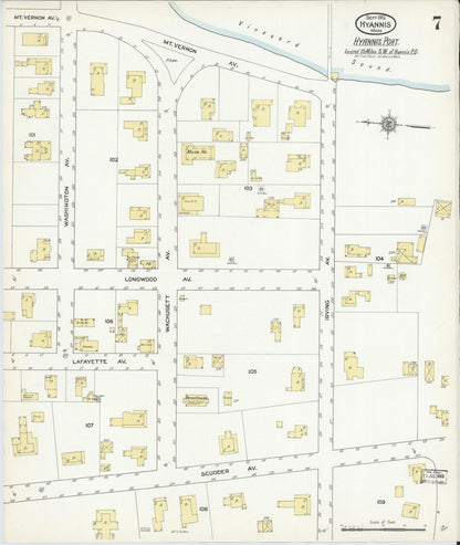 Sanborn Fire Insurance Map from Hyannis, Barnstable County, Massachusetts (1912), Sheet #0007 - Complete Map Set gallery image, historic Sanborn map, vintage wall art, Massachusetts Massachusetts