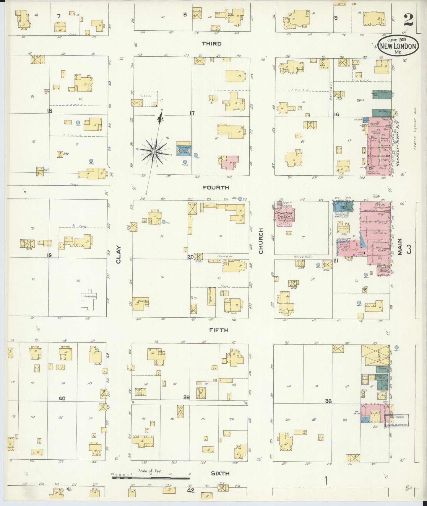 Sanborn Fire Insurance Map from New London, Ralls County, Missouri (1909), Sheet #0002 - Complete Map Set gallery image, historic Sanborn map, vintage wall art, Missouri Missouri