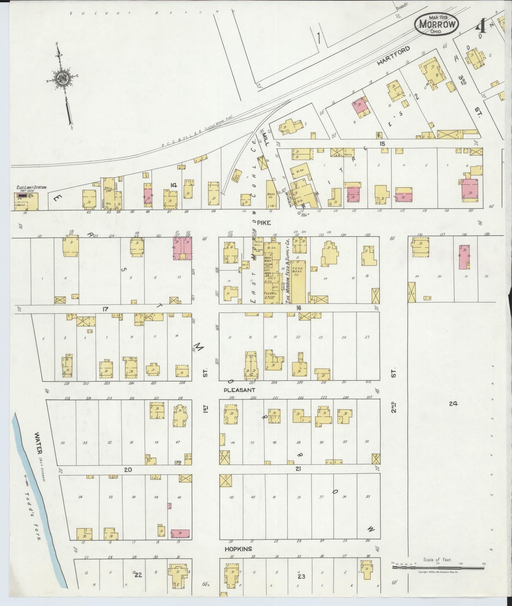 Sanborn Fire Insurance Map from Morrow, Warren County, Ohio (1919), Sheet #0004 - Historic Sanborn Fire Insurance Map Print, vintage old map wall art, antique decor, genealogy gift, Ohio Ohio map