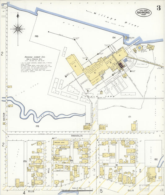 Sanborn Fire Insurance Map from Raymond, Pacific County, Washington (1909), Sheet #0003 - Historic Sanborn Fire Insurance Map Print, vintage old map wall art, antique decor, genealogy gift, Washington Washington map