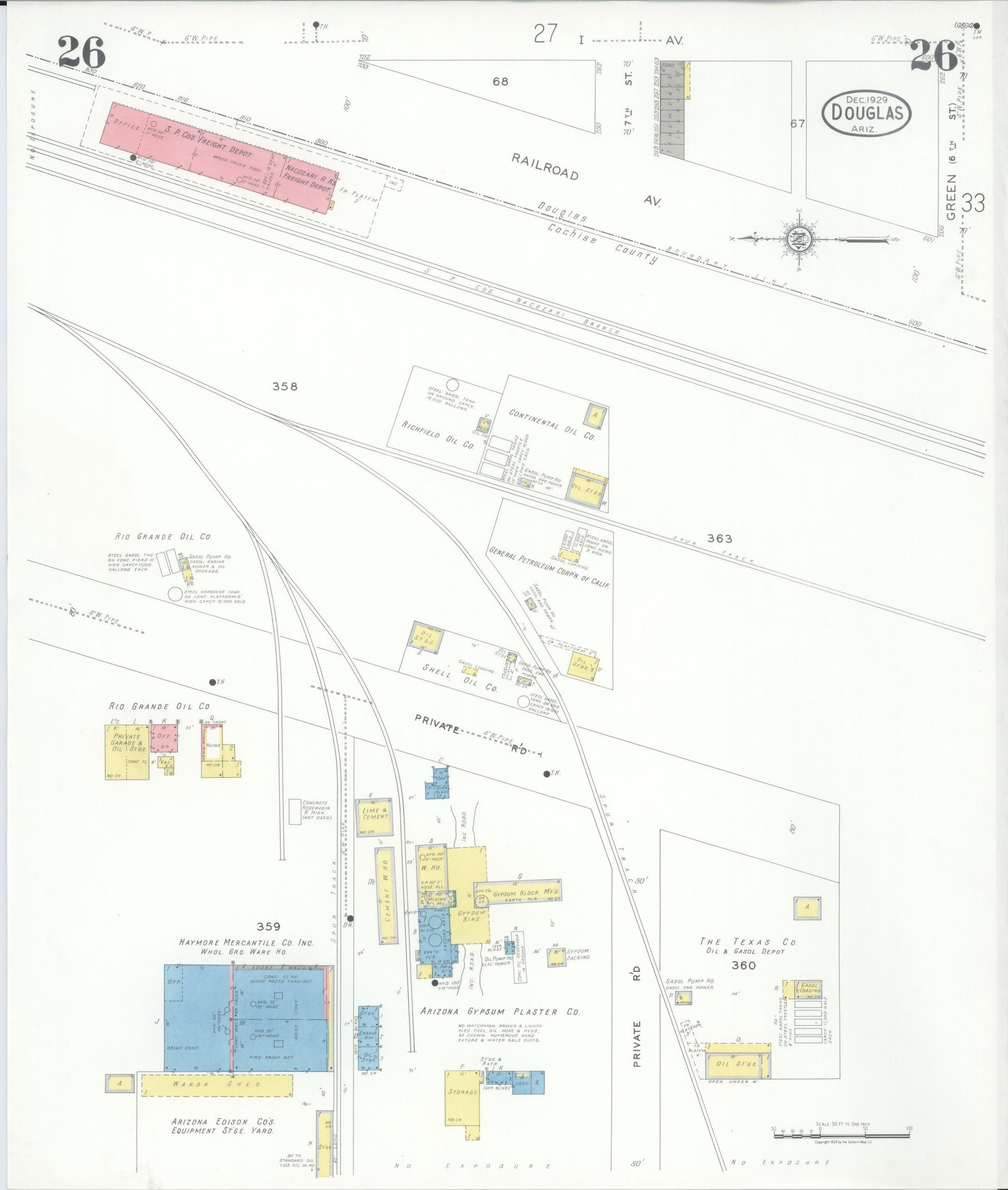 Sanborn Fire Insurance Map from Douglas, Cochise County, Arizona (1929), Sheet #0026 - Complete Map Set gallery image, historic Sanborn map, vintage wall art, Arizona Arizona