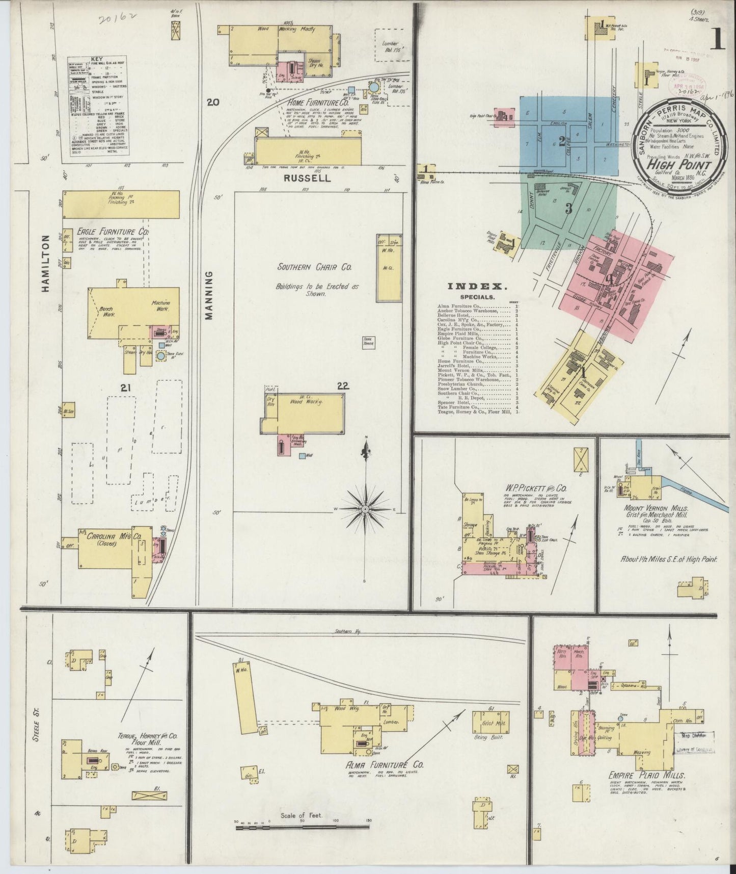 Sanborn Fire Insurance Map from High Point, Guilford County, North Carolina (1896), Sheet #0001 - Complete Map Set gallery image, historic Sanborn map, vintage wall art, North Carolina North Carolina