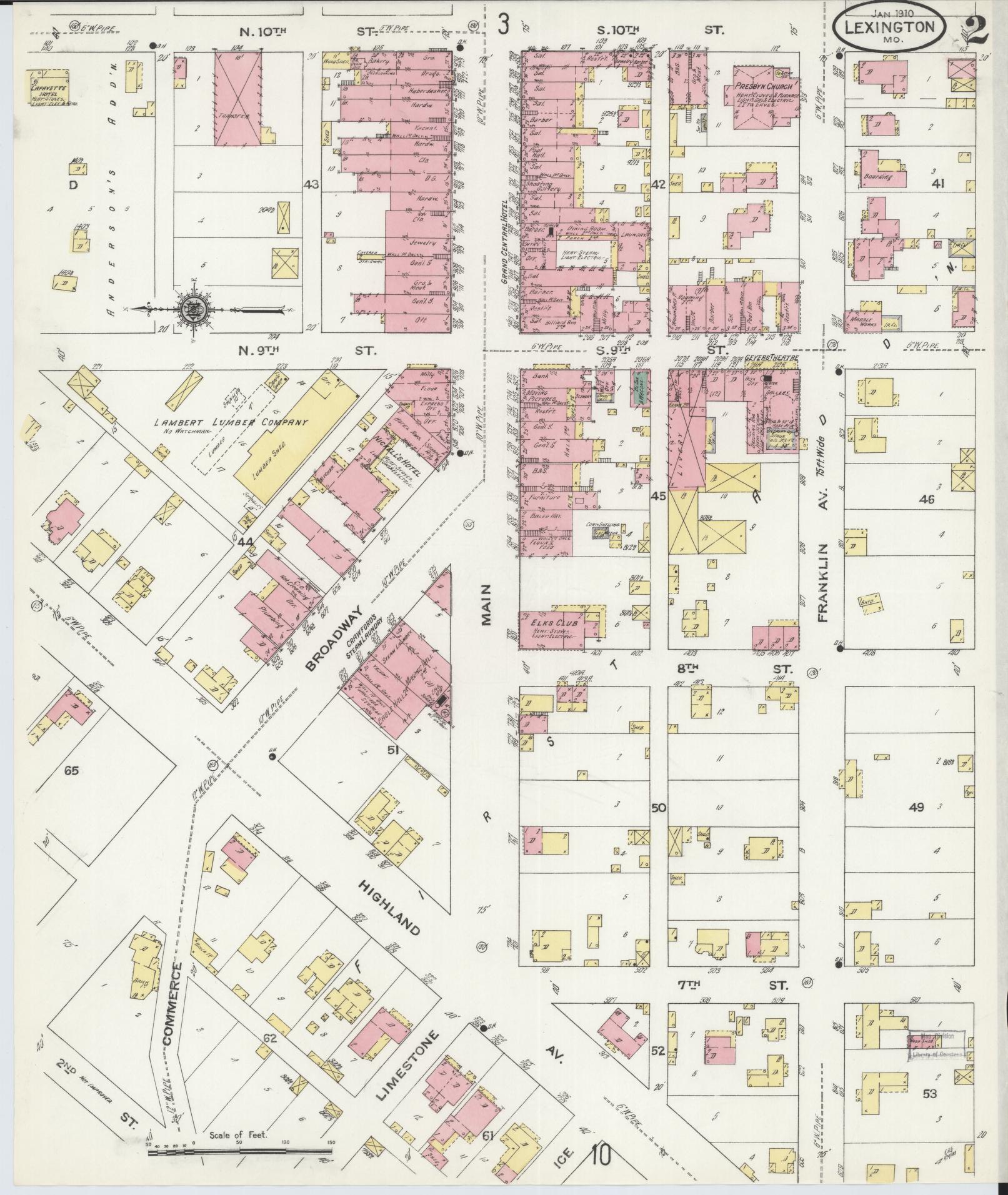 Sanborn Fire Insurance Map from Lexington, Lafayette County, Missouri (1910), Sheet #0002 - Historic Sanborn Fire Insurance Map Print, vintage old map wall art, antique decor, genealogy gift, Missouri Missouri map