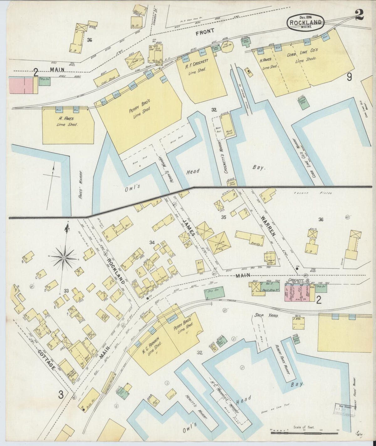 Sanborn Fire Insurance Map from Rockland, Knox County, Maine (1896), Sheet #0002 - Historic Sanborn Fire Insurance Map Print, vintage old map wall art, antique decor, genealogy gift, Maine Maine map