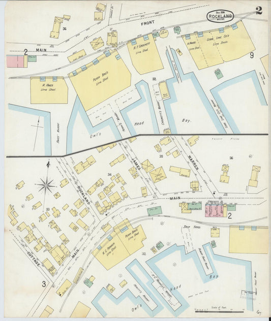 Sanborn Fire Insurance Map from Rockland, Knox County, Maine (1896), Sheet #0002 - Historic Sanborn Fire Insurance Map Print, vintage old map wall art, antique decor, genealogy gift, Maine Maine map