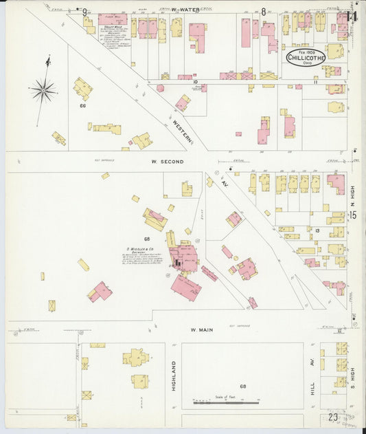 Sanborn Fire Insurance Map from Chillicothe, Ross County, Ohio (1909), Sheet #0014 - Historic Sanborn Fire Insurance Map Print, vintage old map wall art, antique decor, genealogy gift, Ohio Ohio map