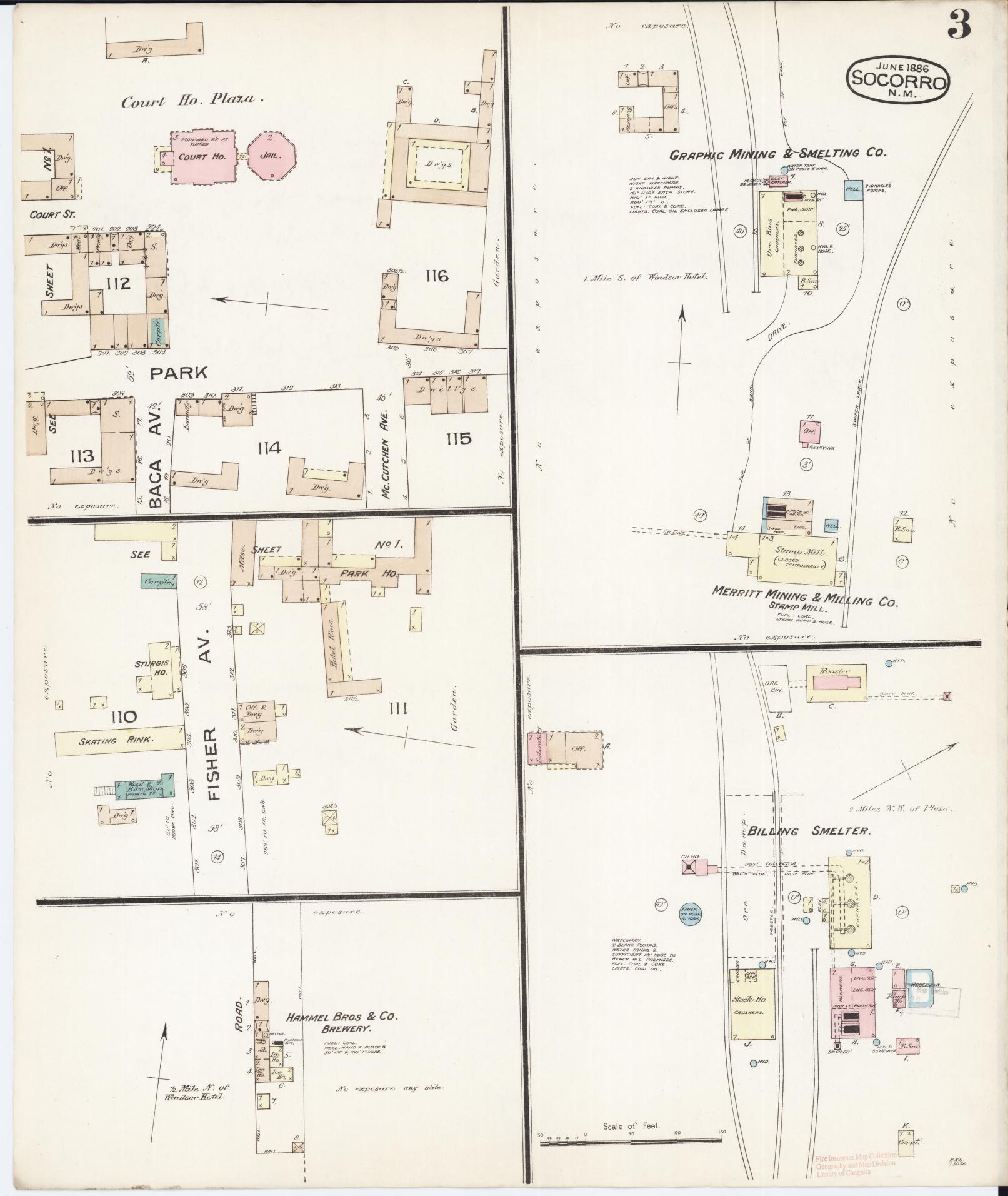 Sanborn Fire Insurance Map from Socorro, Socorro County, New Mexico (1886), Sheet #0003 - Complete Map Set gallery image, historic Sanborn map, vintage wall art, New Mexico New Mexico