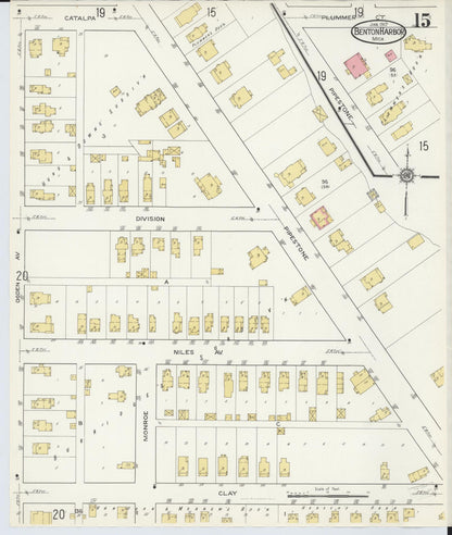Sanborn Fire Insurance Map from Benton Harbor, Berrien County, Michigan (1917), Sheet #0015 - Historic Sanborn Fire Insurance Map Print, vintage old map wall art, antique decor, genealogy gift, Michigan Michigan map