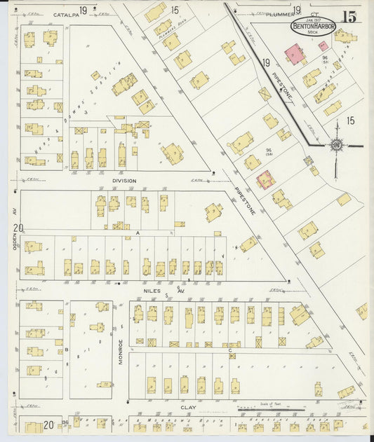 Sanborn Fire Insurance Map from Benton Harbor, Berrien County, Michigan (1917), Sheet #0015 - Historic Sanborn Fire Insurance Map Print, vintage old map wall art, antique decor, genealogy gift, Michigan Michigan map