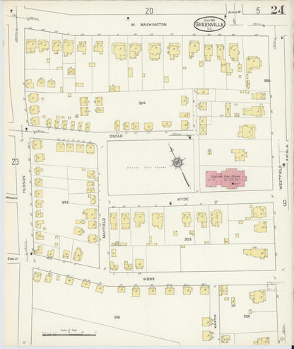 Sanborn Fire Insurance Map from Greenville, Greenville County, South Carolina (1913), Sheet #0024 - Complete Map Set gallery image, historic Sanborn map, vintage wall art, South Carolina South Carolina