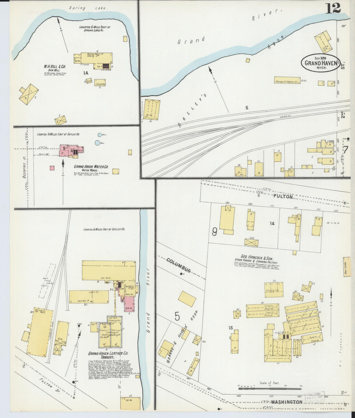 Sanborn Fire Insurance Map from Grand Haven, Ottawa County, Michigan (1899), Sheet #0012 - Historic Sanborn Fire Insurance Map Print, vintage old map wall art, antique decor, genealogy gift, Michigan Michigan map