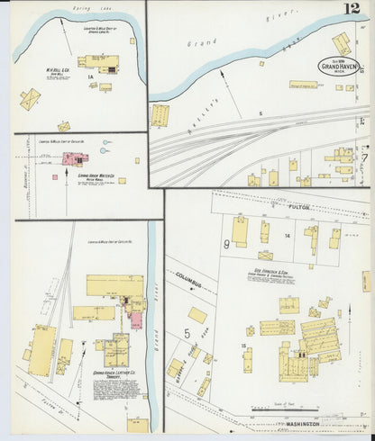 Sanborn Fire Insurance Map from Grand Haven, Ottawa County, Michigan (1899), Sheet #0012 - Historic Sanborn Fire Insurance Map Print, vintage old map wall art, antique decor, genealogy gift, Michigan Michigan map