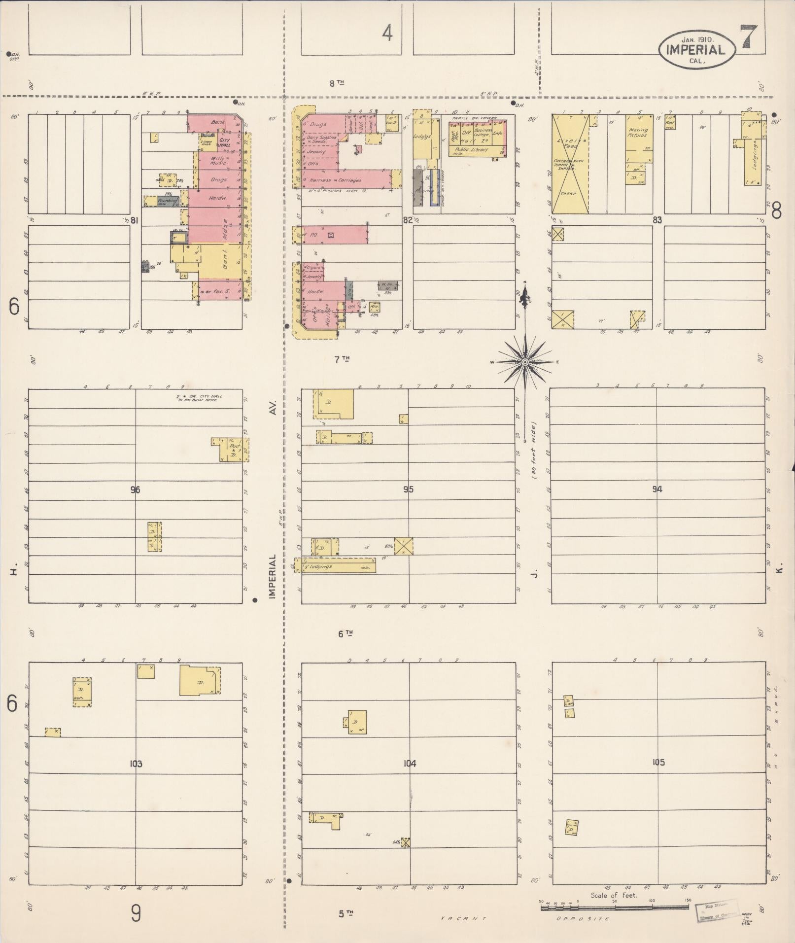 Sanborn Fire Insurance Map from Imperial, Imperial County, California (1910), Sheet #0007 - Historic Sanborn Fire Insurance Map Print, vintage old map wall art, antique decor, genealogy gift, California California map