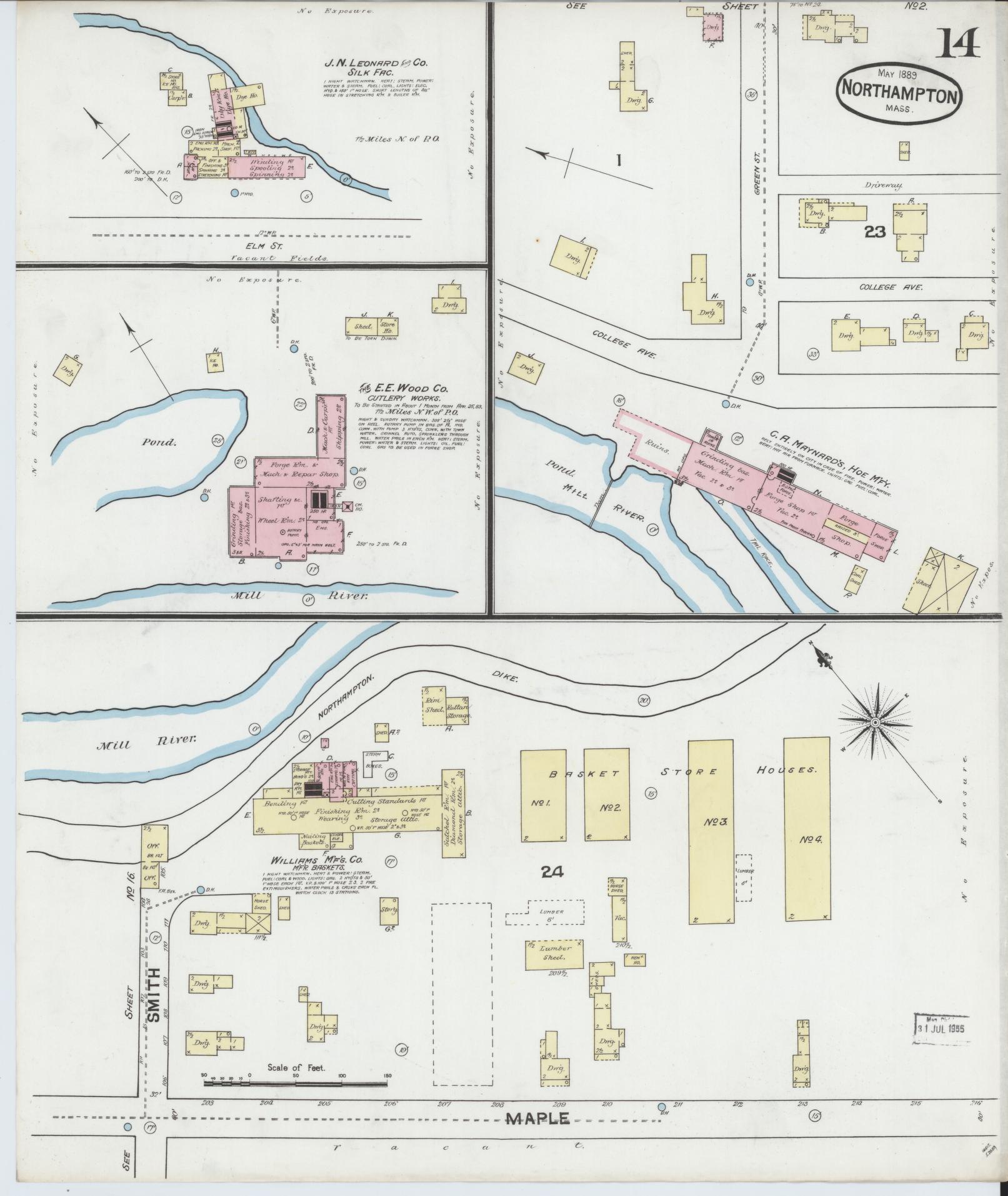 Sanborn Fire Insurance Map from Northampton, Hampshire County, Massachusetts (1889), Sheet #0014 - Complete Map Set gallery image, historic Sanborn map, vintage wall art, Massachusetts Massachusetts