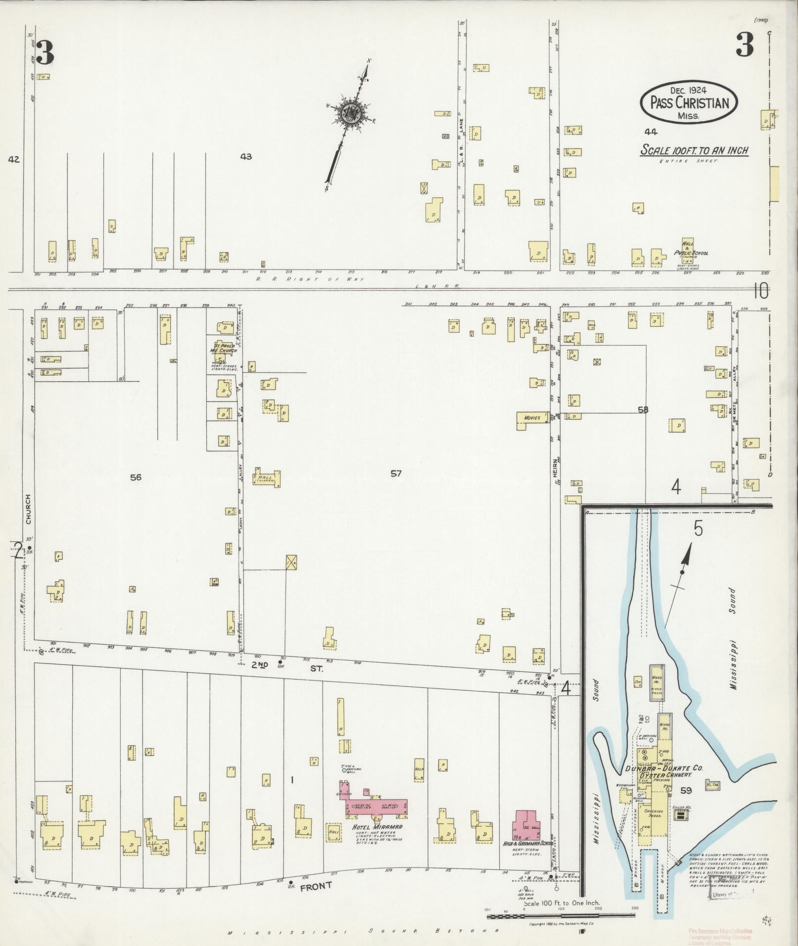 Sanborn Fire Insurance Map from Pass Christian, Harrison County, Mississippi (1924), Sheet #0003 - Historic Sanborn Fire Insurance Map Print, vintage old map wall art, antique decor, genealogy gift, Mississippi Mississippi map