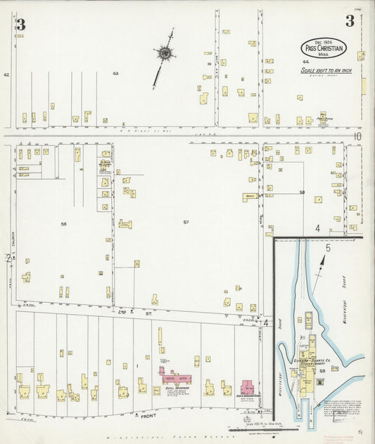 Sanborn Fire Insurance Map from Pass Christian, Harrison County, Mississippi (1924), Sheet #0003 - Historic Sanborn Fire Insurance Map Print, vintage old map wall art, antique decor, genealogy gift, Mississippi Mississippi map