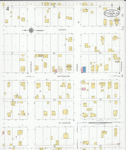 Sanborn Fire Insurance Map from Saint Charles, Winona County, Minnesota (1927), Sheet #0004 - Historic Sanborn Fire Insurance Map Print, vintage old map wall art, antique decor, genealogy gift, Minnesota Minnesota map
