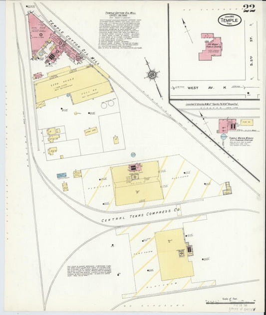 Sanborn Fire Insurance Map from Temple, Bell County, Texas (1910), Sheet #0022 - Historic Sanborn Fire Insurance Map Print, vintage old map wall art, antique decor, genealogy gift, Texas Texas map