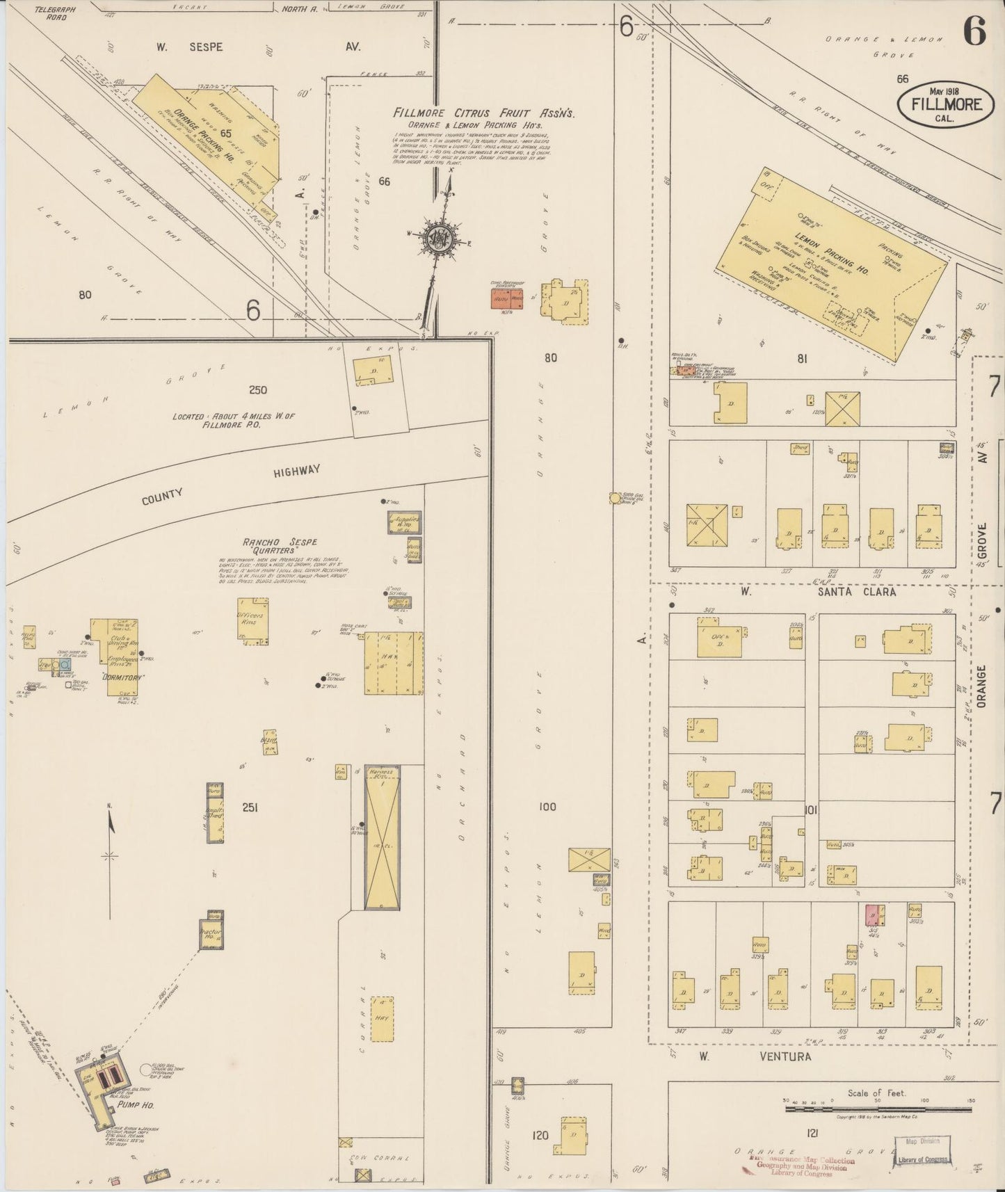 Sanborn Fire Insurance Map from Fillmore, Ventura County, California (1918), Sheet #0006 - Historic Sanborn Fire Insurance Map Print, vintage old map wall art, antique decor, genealogy gift, California California map