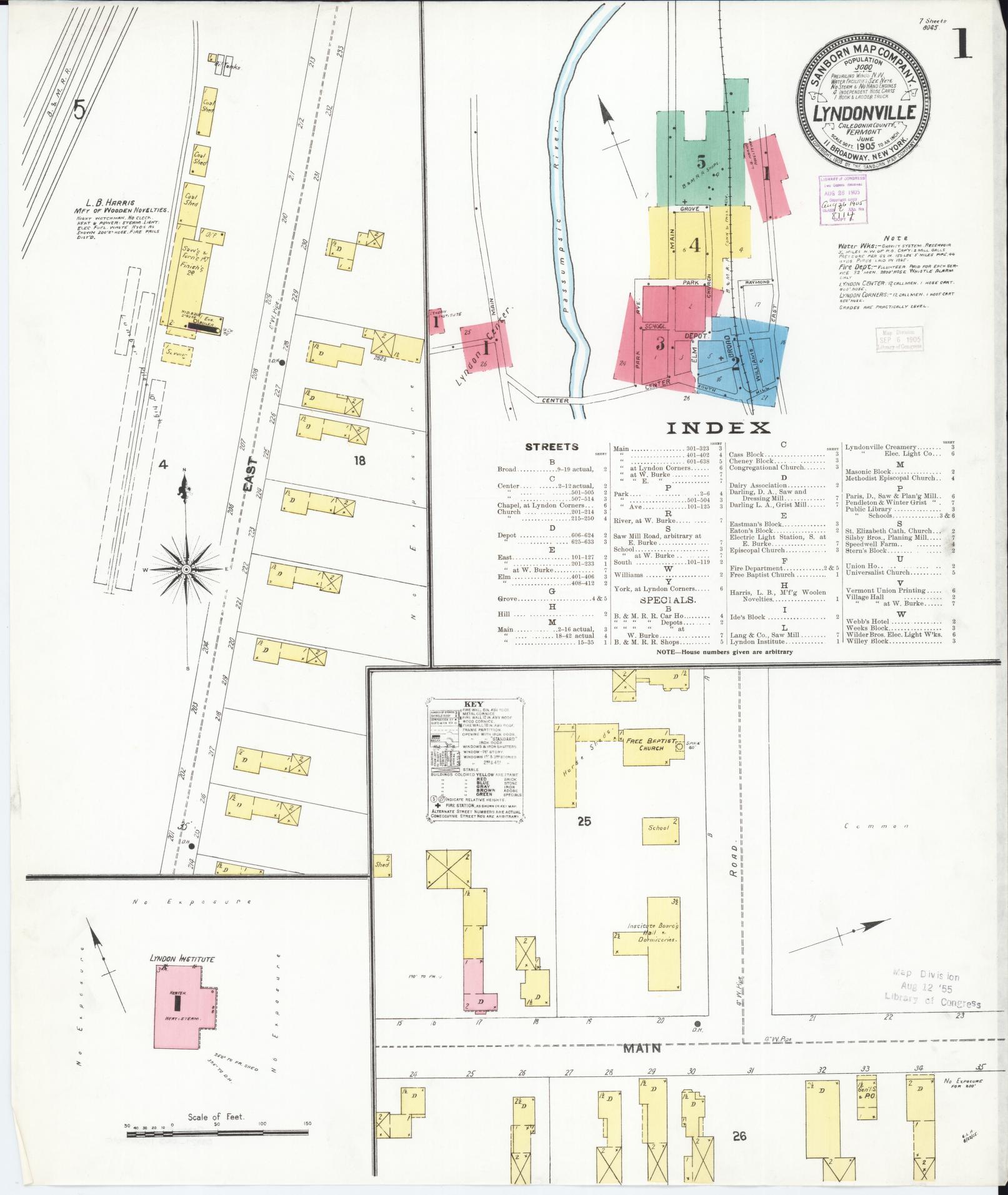 Sanborn Fire Insurance Map from Lyndonville, Caledonia County, Vermont. (1905) – Historic Sanborn Fire Insurance Map Print