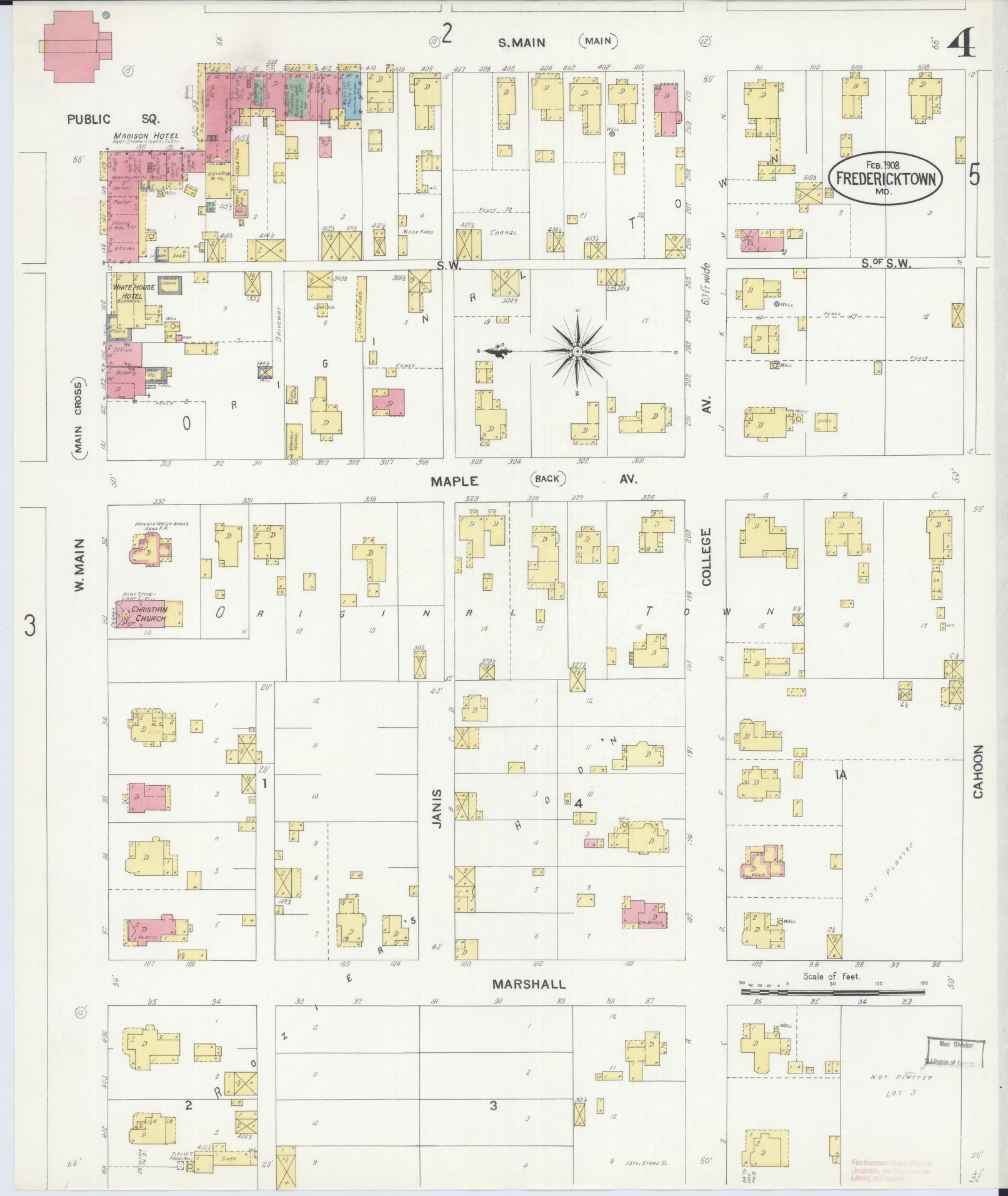 Sanborn Fire Insurance Map from Fredericktown, Madison County, Missouri (1908), Sheet #0004 - Complete Map Set gallery image, historic Sanborn map, vintage wall art, Missouri Missouri