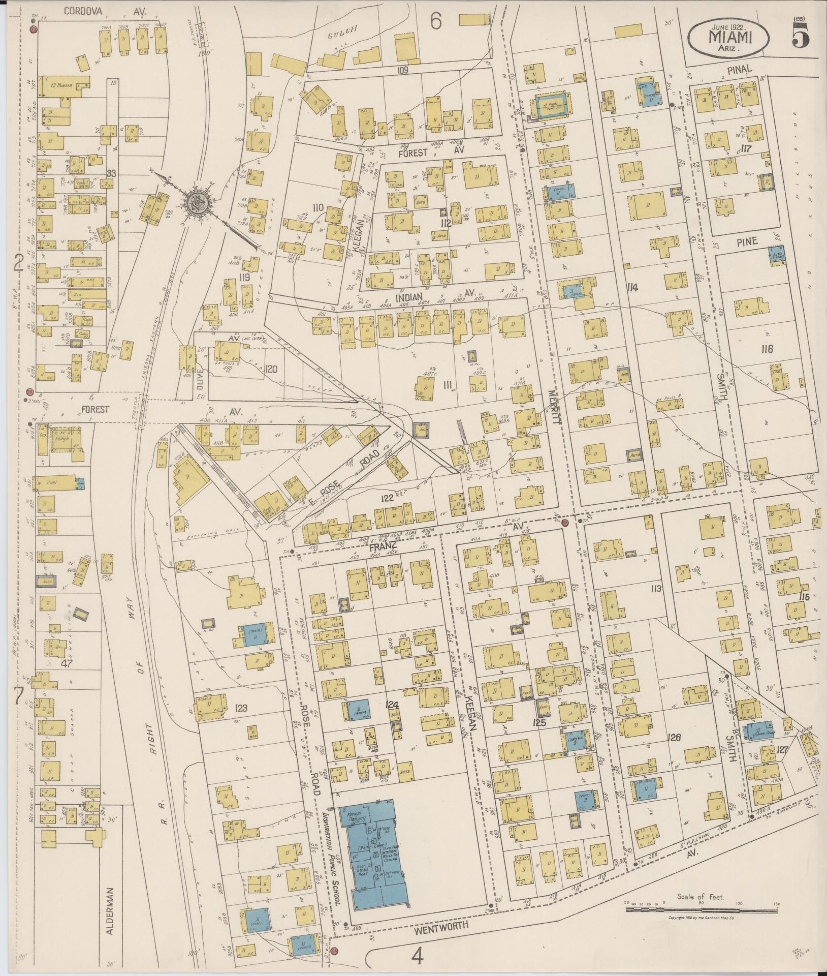 Sanborn Fire Insurance Map from Miami, Gila County, Arizona (1922), Sheet #0005 - Historic Sanborn Fire Insurance Map Print, vintage old map wall art, antique decor, genealogy gift, Arizona Arizona map