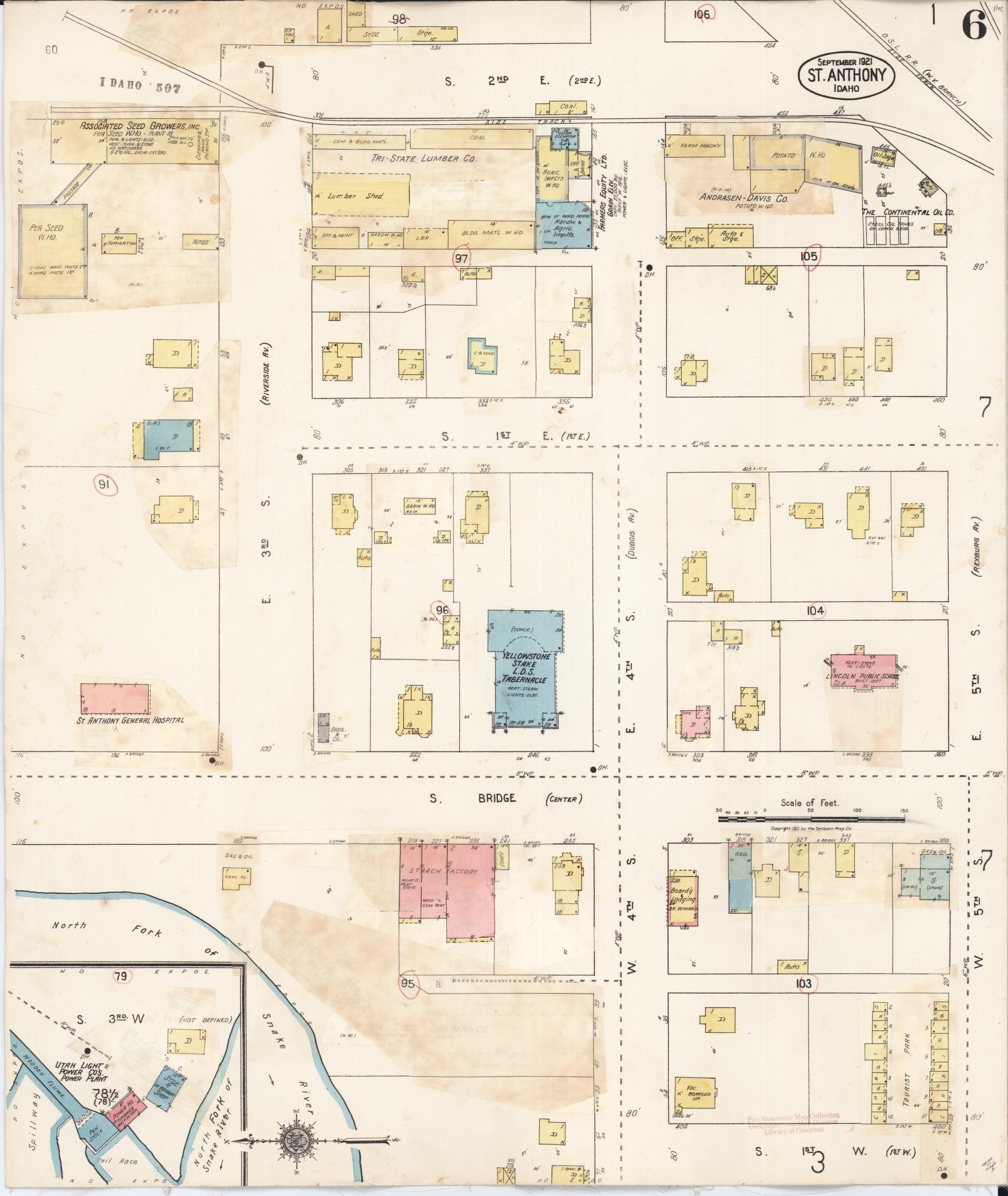 Sanborn Fire Insurance Map from Saint Anthony, Fremont County, Idaho (1944), Sheet #0006 - Historic Sanborn Fire Insurance Map Print, vintage old map wall art, antique decor, genealogy gift, Idaho Idaho map