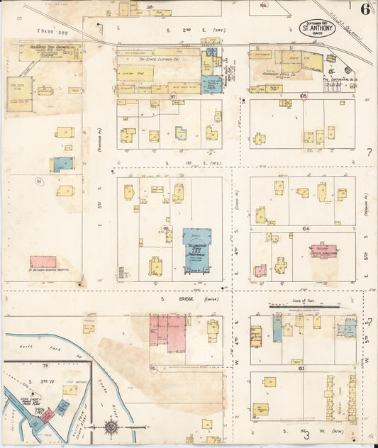 Sanborn Fire Insurance Map from Saint Anthony, Fremont County, Idaho (1944), Sheet #0006 - Historic Sanborn Fire Insurance Map Print, vintage old map wall art, antique decor, genealogy gift, Idaho Idaho map
