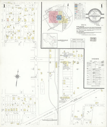 Sanborn Fire Insurance Map from Normangee, Leon County, Texas (1937), Sheet #0001 - Historic Sanborn Fire Insurance Map Print, vintage old map wall art, antique decor, genealogy gift, Texas Texas map