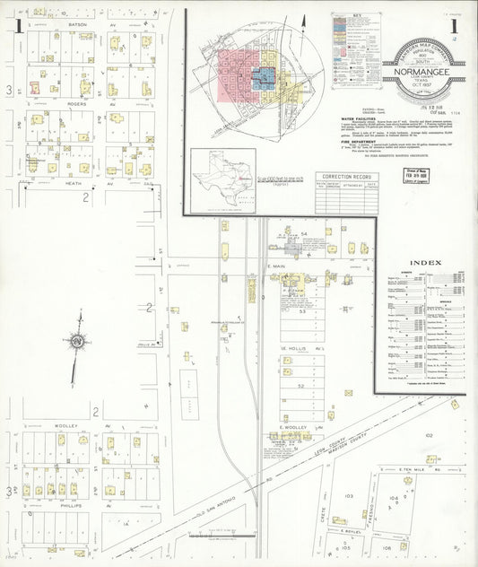 Sanborn Fire Insurance Map from Normangee, Leon County, Texas (1937), Sheet #0001 - Historic Sanborn Fire Insurance Map Print, vintage old map wall art, antique decor, genealogy gift, Texas Texas map