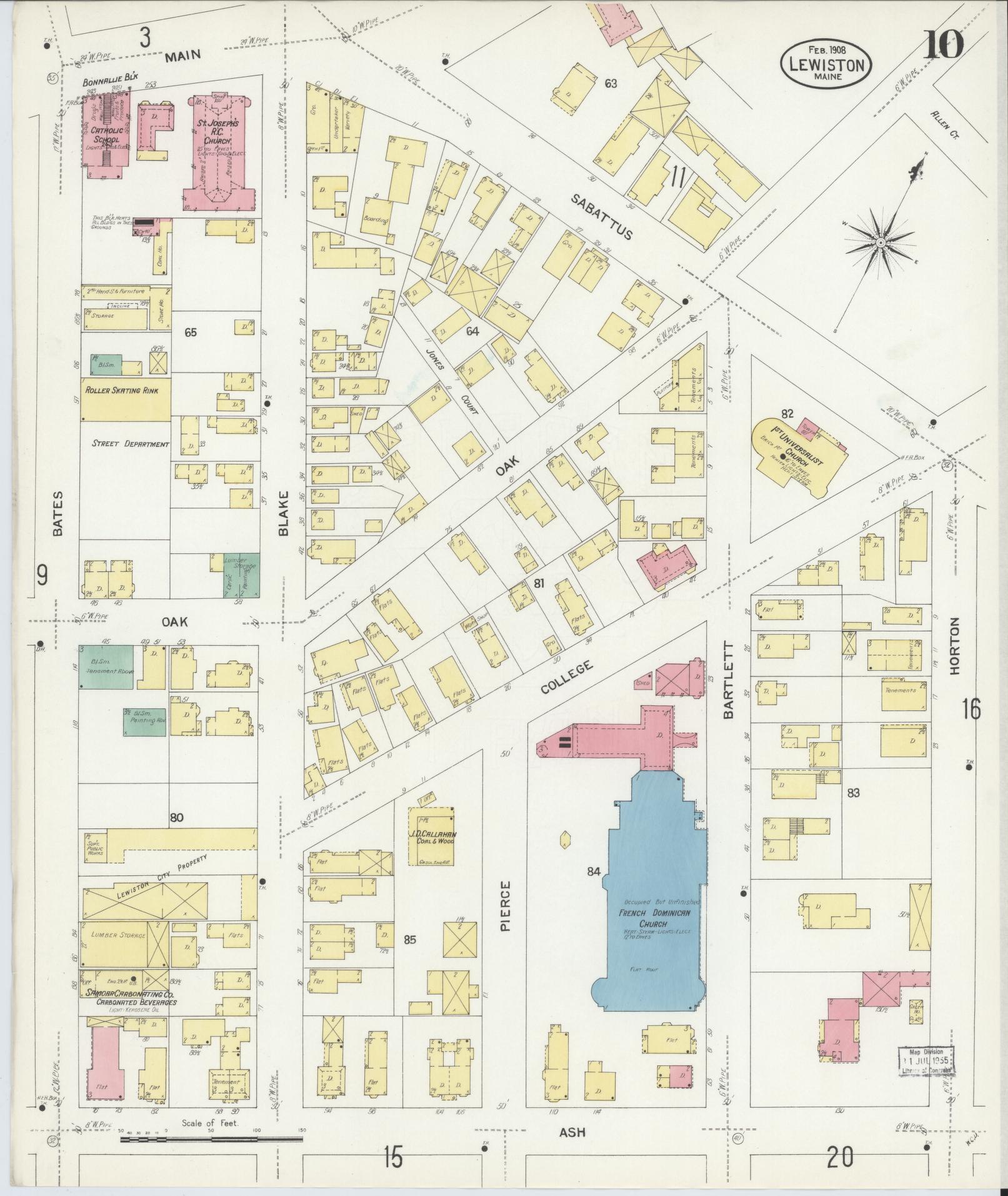 Sanborn Fire Insurance Map from Lewiston, Androscoggin County, Maine (1908), Sheet #0010 - Complete Map Set gallery image, historic Sanborn map, vintage wall art, Maine Maine