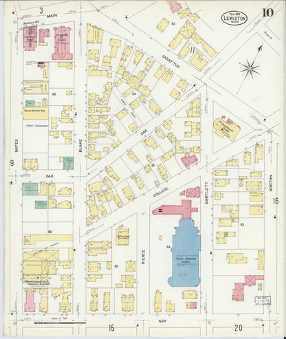 Sanborn Fire Insurance Map from Lewiston, Androscoggin County, Maine (1908), Sheet #0010 - Complete Map Set gallery image, historic Sanborn map, vintage wall art, Maine Maine