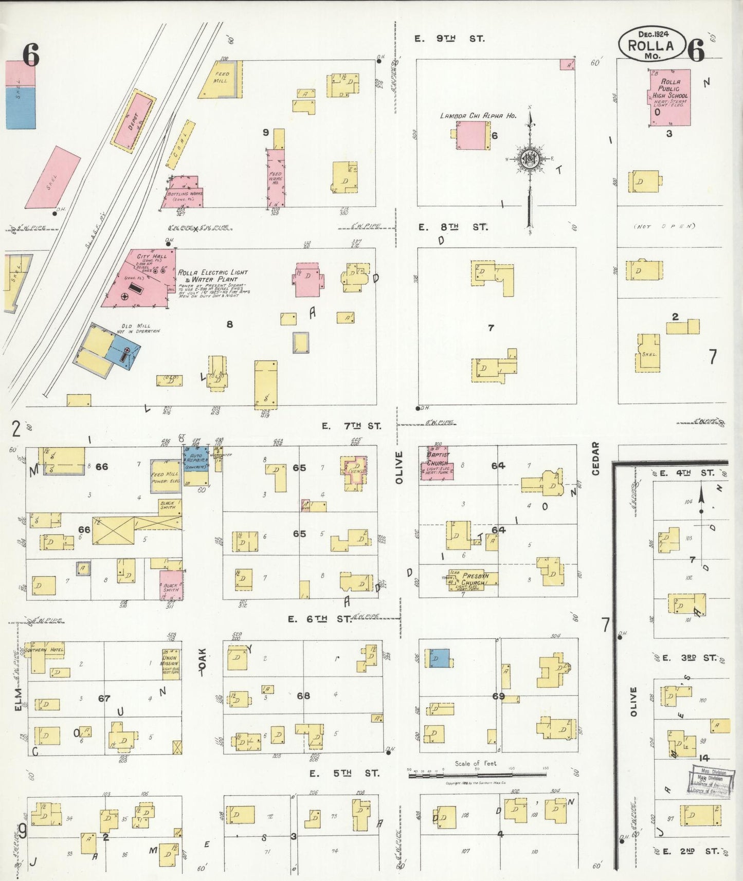 Sanborn Fire Insurance Map from Rolla, Phelps County, Missouri (1924), Sheet #0006 - Complete Map Set gallery image, historic Sanborn map, vintage wall art, Missouri Missouri