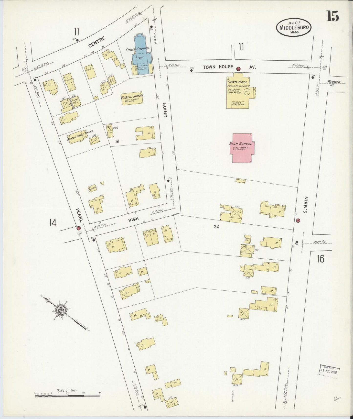 Sanborn Fire Insurance Map from Middleboro, Plymouth County, Massachusetts (1912), Sheet #0015 - Complete Map Set gallery image, historic Sanborn map, vintage wall art, Massachusetts Massachusetts
