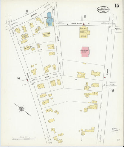 Sanborn Fire Insurance Map from Middleboro, Plymouth County, Massachusetts (1912), Sheet #0015 - Complete Map Set gallery image, historic Sanborn map, vintage wall art, Massachusetts Massachusetts