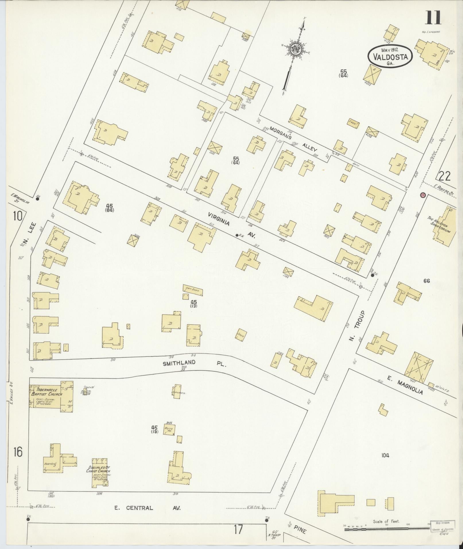 Sanborn Fire Insurance Map from Valdosta, Lowndes County, Georgia (1912), Sheet #0011 - Historic Sanborn Fire Insurance Map Print, vintage old map wall art, antique decor, genealogy gift, Georgia Georgia map
