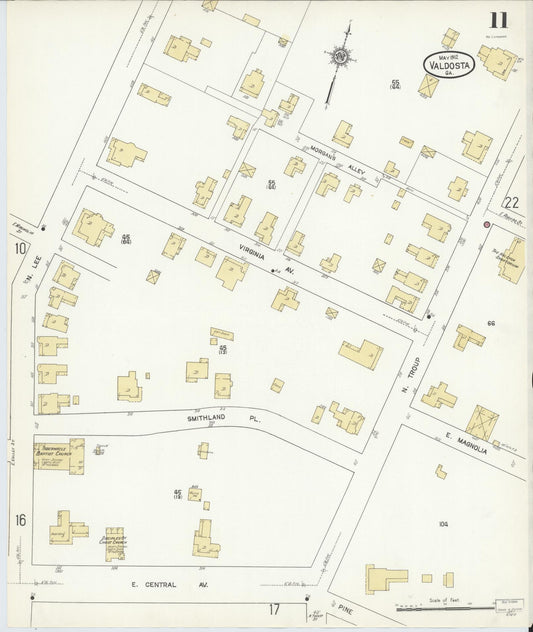 Sanborn Fire Insurance Map from Valdosta, Lowndes County, Georgia (1912), Sheet #0011 - Historic Sanborn Fire Insurance Map Print, vintage old map wall art, antique decor, genealogy gift, Georgia Georgia map