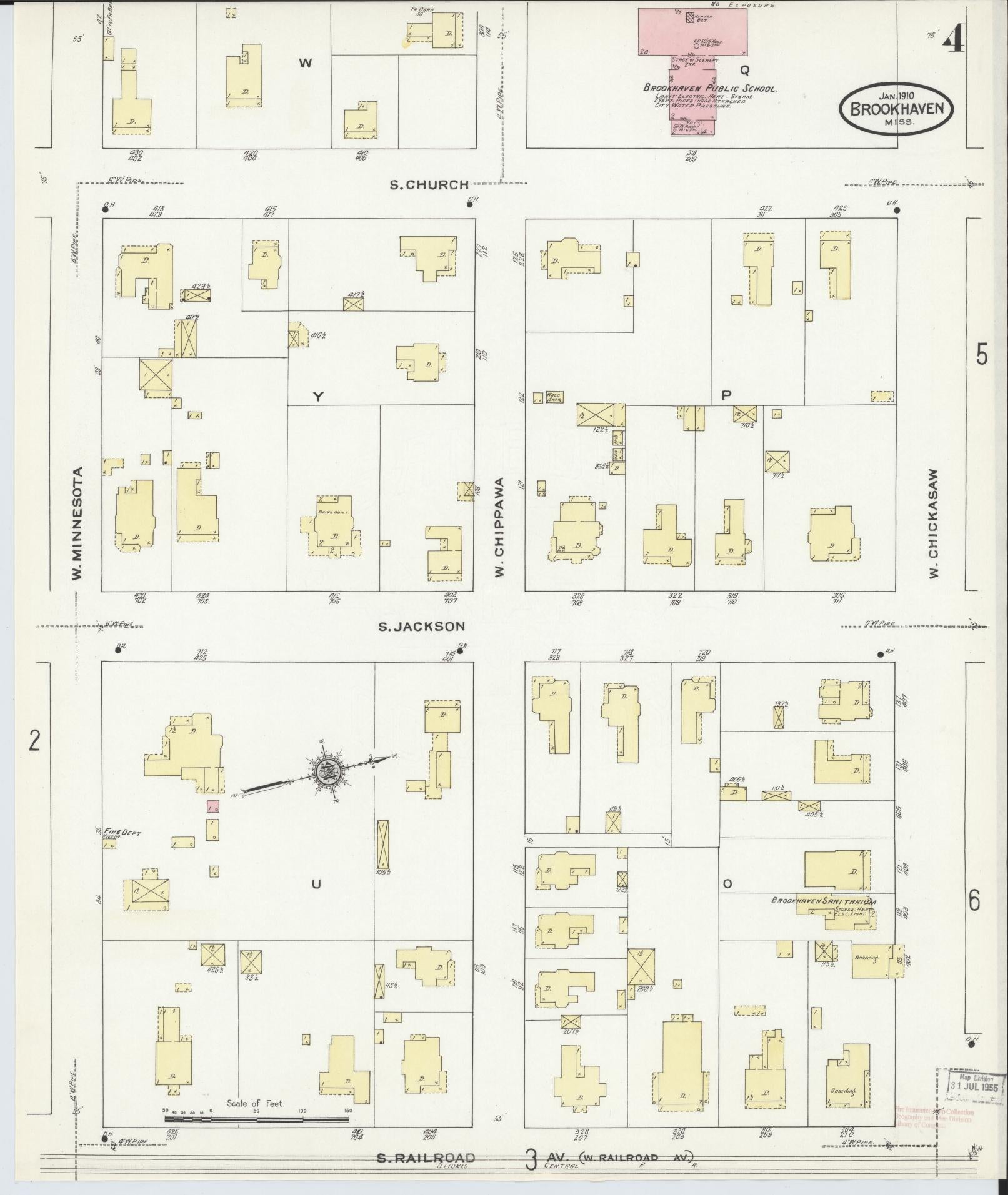 Sanborn Fire Insurance Map from Brookhaven, Lincoln County, Mississippi (1910), Sheet #0004 - Complete Map Set gallery image, historic Sanborn map, vintage wall art, Mississippi Mississippi